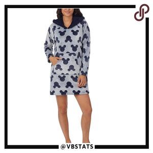 Disney Women's Mickey Mouse Lounger with Sherpa‎ Hood Pajama Navy/Gray XL